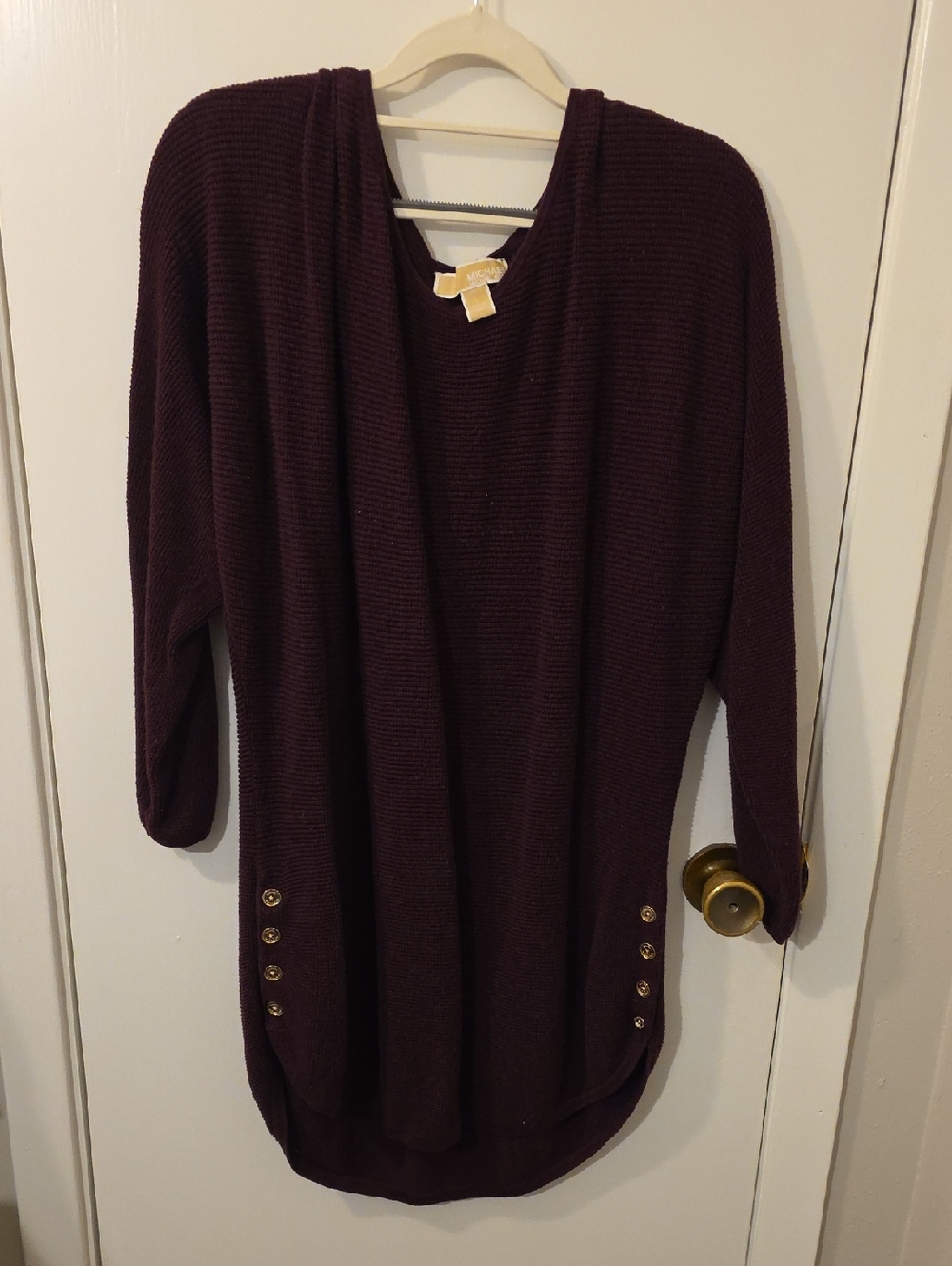 Michael Kors Long Sleeve Crewneck Tunic Sweater - Burgundy